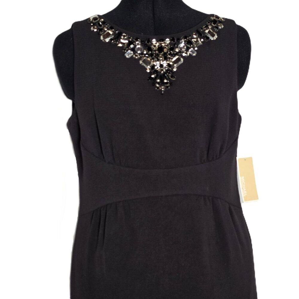 NEW Michael Kors Black Jewel Neck Sheath Dress Women's Size 8 NWT Career Evening
